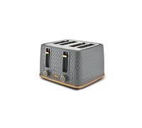 Tower Empire 4-Slice Toaster with Defrost/Reheat, Removable Crumb Trays, 1600W, Grey and Brass, T20061GRY
