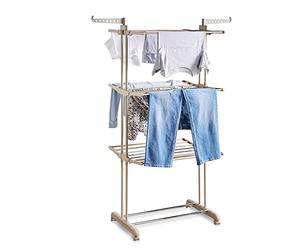 Tower 4 Tier Clothes Airer, Large Heavy Duty Laundry Drying Rack, Foldable Design with 18m Drying Space & 14 Hanger Slots, Indoor & Outdoor Use, Collapsible with Integrated Wheels, Latte
