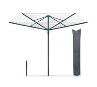Tower 40m 4-Arm Rotary Airer Washing Line with Cover & Ground Spike, Weather-Resistant, Foldable Steel Frame, Space-Saving Outdoor Clothes Dryer, Anthracite & Teal, T873031TL