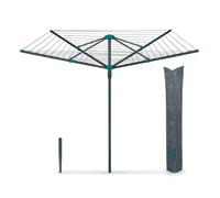 Tower 40m 4-Arm Rotary Airer Washing Line with Cover & Ground Spike, Weather-Resistant, Foldable Steel Frame, Space-Saving Outdoor Clothes Dryer, Anthracite & Teal, T873031TL
