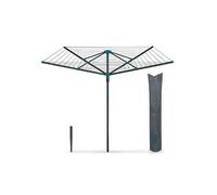 Tower 40m 4-Arm Rotary Airer Washing Line with Cover & Ground Spike, Weather-Resistant, Foldable Steel Frame, Space-Saving Outdoor Clothes Dryer, Anthracite & Teal, T873031TL