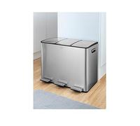 Tower Recycling Pedal Bin, Three 15L Compartments with Removable Inner Buckets, Carbon Steel Body, 45L, Stainless Steel