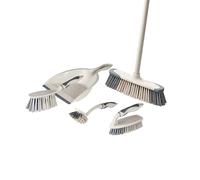 Tower 5-in-1 Cleaning Set with Dust Pan and Brush/Kitchen Broom/Dish Brush/Scrub Brush, Latte & Grey