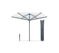 Tower 50m 4-Arm Rotary Airer Washing Line with Cover & Ground Spike, Weather-Resistant, Foldable Steel Frame, Space-Saving Outdoor Clothes Dryer, Anthracite & Teal, T873032TL