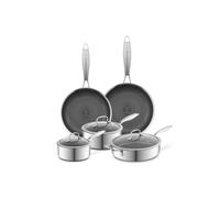 Tower Ti-Clad 5 Piece Family Cooking Set, Grey | HyTech™ Hybrid Cooking, Titanium Tri-Ply, CeramiShield™ Pro, 16/18cm Saucepans, 24/28cm Frying Pans, 28cm Multi-Pan, EEJB525