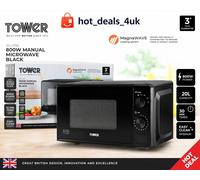 Tower T24042BLK Manual Microwave with Sleek Mirror Door, 800W, 20L, Black & Chrome
