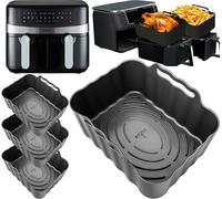 Tower 9L Premium Silicone Liners 4-Pack | 2.5mm Thick, Convex Base, Dishwasher Safe | 2PCS Reusable 9L Air Fryer Liners | T17088 Vortx 9L Dual Basket Silicone Liners | by iStock Ltd