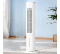 Tower air conditioner with humidifier and fan, portable, 4.5L capacity, 3 speed settings, 80° automatic oscillation, multidirectional casters, white
