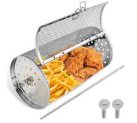 Tower Air Fryer Basket 360° Rotating Frying Basket Grill Roaster Drum Grilled Cage Stainless Steel Tower Rotisserie Basket Rolling Grill Cage Dishwasher Safe for Air Fryer Oven BBQ (14x23cm)