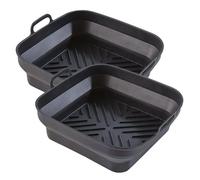 Tower T843092 Square Air Fryer Trays, Set of 2 Reusable Silicone Liners, Suitable for Most Dual Basket Air Fryers 6 litres and Above Including Tower Vortx and Ninja Foodi, Non-Stick, Dishwasher Safe