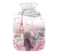 Tower Airplane Butterfly Pink Pattern Hot Water Bottle with Cover for Pain Relief Heating Bottle for Arthritis, 2L