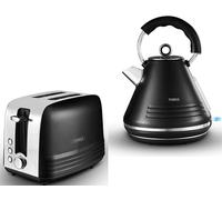 Tower Ash Black 1.7L 3KW Pyramid Kettle & 2 Slice Toaster. Contemporary Matching Kettle & Toaster Set in Black