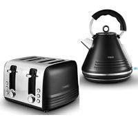 TOWER Ash Black 1.7L 3KW Pyramid Kettle & 4 Slice Toaster. Contemporary Matching Kettle & Toaster Set in Black