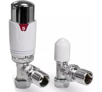 Tower Auto Self Balancing Angled Thermostatic Radiator Valves + Lockshield 15mm Drayton TRV4 Style Pack TRV4PSB