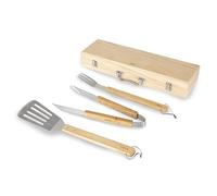 Tower BBQ Tool Set T932005 - 4-Piece, Stainless Steel, Wooden Handles & Carry Case