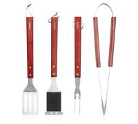 Tower BBQ Tools Set with Red Maple Wood Handles, 4pc, Stainless Steel, T932000