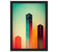 Tower Block Skyscrapers Minimalist Skyline Graphic Design Artwork Framed A3 Wall Art Print
