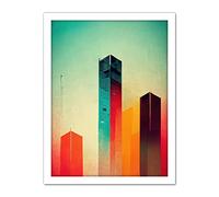 Tower Block Skyscrapers Minimalist Skyline Graphic Design Artwork Framed Wall Art Print 18X24 Inch
