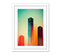 Tower Block Skyscrapers Minimalist Skyline Graphic Design Artwork Framed Wall Art Print 18X24 Inch