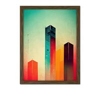 Tower Block Skyscrapers Minimalist Skyline Graphic Design Artwork Framed Wall Art Print 18X24 Inch