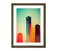 Tower Block Skyscrapers Minimalist Skyline Graphic Design Artwork Framed Wall Art Print 18X24 Inch
