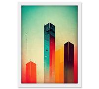 Tower Block Skyscrapers Minimalist Skyline Graphic Design Artwork Framed Wall Art Print A4