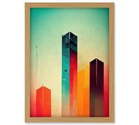 Tower Block Skyscrapers Minimalist Skyline Graphic Design Artwork Framed Wall Art Print A4