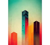 Tower Block Skyscrapers Minimalist Skyline Graphic Design Large Wall Art Poster Print Thick Paper 18X24 Inch