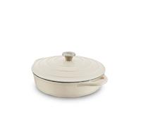 Barbary & Oak BO800253CRM Shallow Cast Iron Casserole Pan with Durable Enamel Interior, 28cm, Camembert Cream