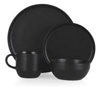 Barbary & Oak BO867005BLK Luna 16 Piece Dinnerware Set, Stoneware, Matte Black with Gloss Speckle