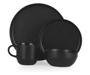 Tower BO867005BLK Luna 16 Piece Dinnerware Set, Matte Black Speckle