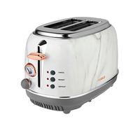Tower Bottega T20016WMRG 2 Slice Stainless Steel Toaster with Adjustable Browning Control, Defrost and Reheat Settings, White Marble and Rose Gold