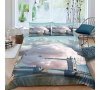 Tower Bridge 3D Printed Bedding Set Soft Microfiber London Comforter Cover with Pillowcaser, Quilt Cover with Zipper,Duvet Cover Set Light Weight for Kids Girls,boys Double(200x200cm)