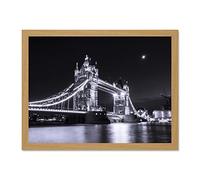 Tower Bridge At Night Large Light Oak Framed Art Print Wall Poster 18x24 inch