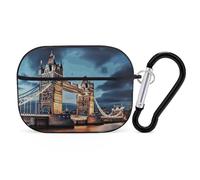 Tower Bridge in London Airpod Pro Case AirPods 2 Case for Women Hard Shell Protective Cover with Carabiner Keychain Compatible with AirPods Case 2nd 1st Generation, Front LED Visible Black