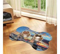 Tower Bridge In London Bone-Shaped Absorbent Pet Feeding Mat, Printed Pu Leather Dog Food Mat Cat Bowl Mat With Non-Slip Rubber Backing,Waterproof