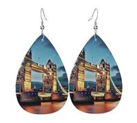 Tower Bridge in London Earrings for Women Teardrop Leather Earring Double Sided Drop Dangle Earrings Lightweight Women's Ear Accessories Jewelry Fashion Birthday Gift