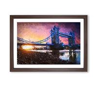 Tower Bridge in London England in Abstract Framed Print | A2 Walnut Framed Wall Art | Ready to Hang | Abstract Cityscape Picture | Living Room Bedroom Lounge Office