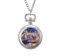 Tower Bridge in London Fireworks Classic Quartz Pocket Watch Vintage Men's Pocketwatch with Chain Christmas Gifts for Father Husband Boyfriend