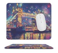 Tower Bridge in London Fireworks Non-Slip Mouse Pads Square Desk Mat Rubber Gaming Mousepad for Computer Laptop Gamers 9.8"x11.8"