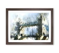 Tower Bridge In London In Abstract Modern Art Framed Print | A4 Walnut Framed Wall Art | Ready to Hang | Abstract Cityscape Picture | Living Room Bedroom Lounge Office