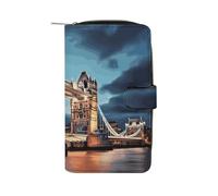 Tower Bridge in London Leather Wallets for Women with 12 Card Slots Zip Credit Card Holder Long Clutch with Coin Purse Id Window Travel Cash Wallet