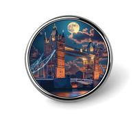 Tower Bridge in London Moon Round Brooches Colorful Fashion Button Pins Badge for Backpacks Shirts Scarf