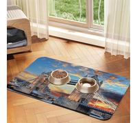 Tower Bridge in London Patterned Pet Feeding Mat with Water-Absorbing PU Top & Rubber Base - Anti-Slip Dog Cat Food Mat for Cats, Dogs & Pets, 30x45cm