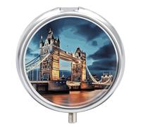 Tower Bridge in London Pill Box 3 Compartment Small Pill Case with Mirror for Purse & Pocket Travel Medicine Organizer Daily Medication Container Portable Pillbox Metal Medicine Box Round Meds Case