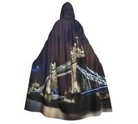 Tower Bridge In London Print Hooded Cloak Halloween Cosplay Carnival | 190cm Long Witch Wizard Capes Christmas Renaissance Themed Party Unisex