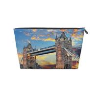 Tower Bridge in London Printed Leather Travel Toiletry Makeup Bag with Silver Zipper for Women on the Go