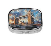 Tower Bridge in London Printed Square Pill Organizer with 2 Compartments, Portable Mini Pill Box Pill Case for Medicine, Vitamin, Fish Oil, Supplements