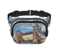 Tower Bridge in London Square Double-Layer Waist Bag with All-Over Print,Durable Twill Fabric, Multi-Pocket Fanny Pack for Outdoor Sports Travel