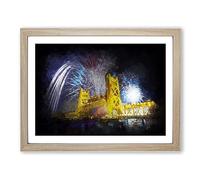 Tower Bridge In Sacramento In Abstract Modern Art Framed Print | A4 Oak Framed Wall Art | Ready to Hang | Abstract Cityscape Picture | Living Room Bedroom Lounge Office